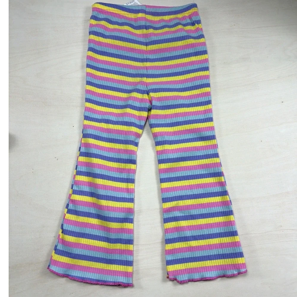 Cozy Pixies Toddler Girls Ribbed Stripe 2pc Set Top Flare Pants Purple 2-3Y
